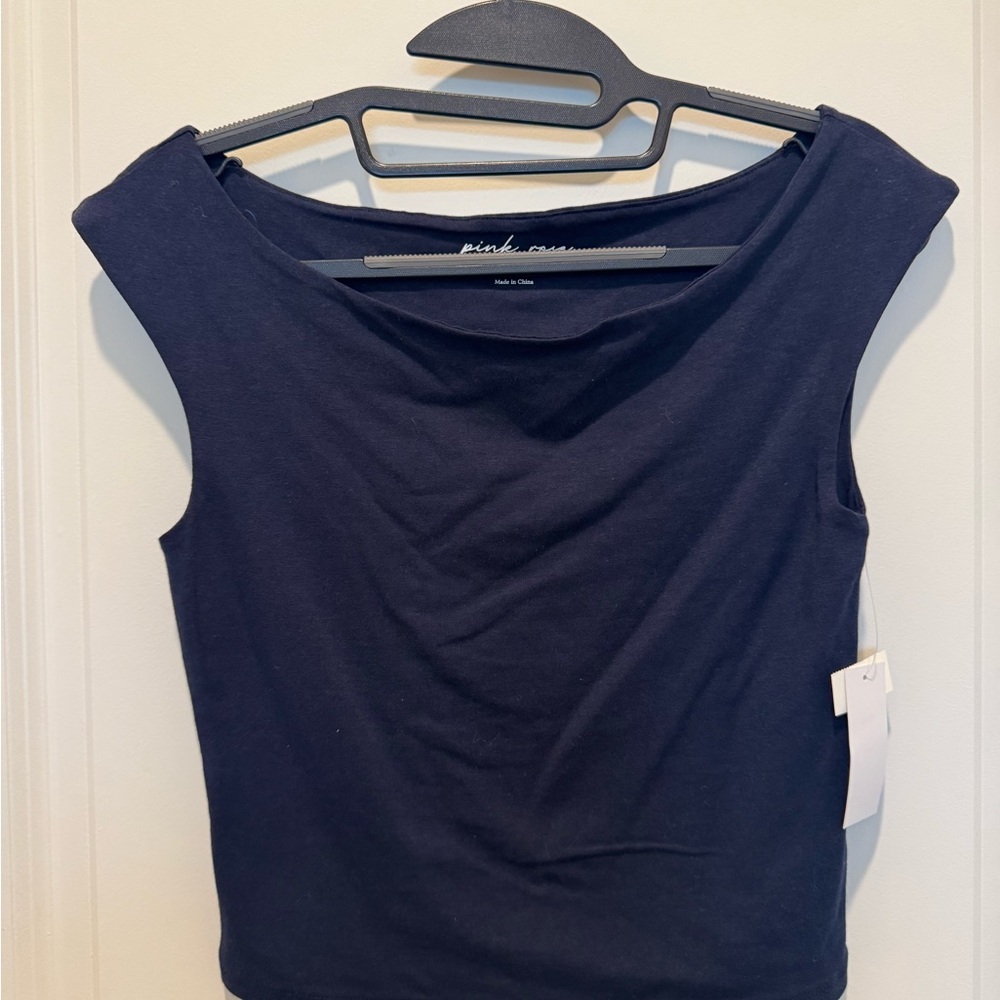 Navy Cap-Sleeve Tank Top